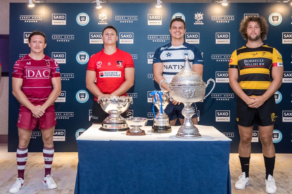 The Saxo Markets Men’s Premiership team captains at the 2020-21 season launch at Hong Kong Football Club. Photos: Ike Images