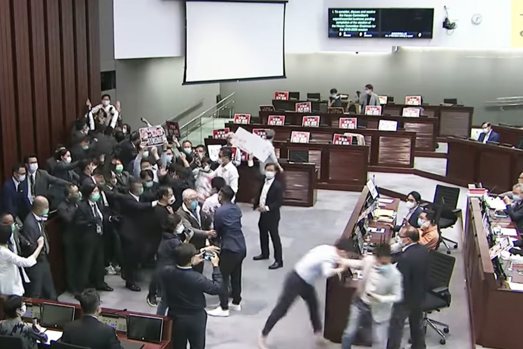 Legco descends into chaos as lawmakers clash during a House Committee meeting in May. Photo: Handout