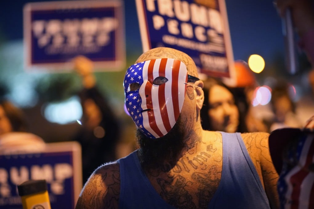 Trump supporters protest over the Nevada vote in front of the Clark County Election Department in Las Vegas. Photo: AP