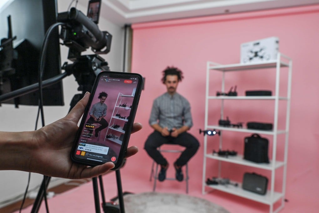 Spaniard Lalo Lopez at a studio in Shanghai where he usually live-streams products to Spanish speakers around the world. Photo: AFP