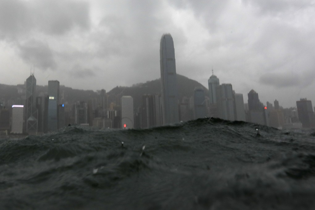 The Hong Kong skyline as seen from across Victoria Harbour on May 25, when a red rainstorm warning signal was issued. Photo: May Tse