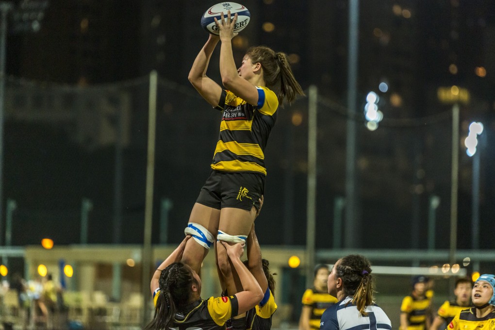 The Hong Kong women's 2020-21 league season kicks off as Borrelli Walsh USRC Tigers Ladies’ Eunice Lai Ming-yan wins a line-out against Natixis HKFC Ice. Photo: Hong Kong Rugby Union