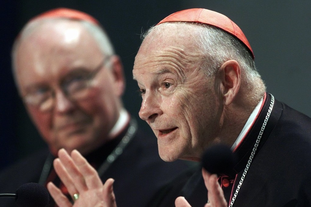 Theodore McCarrick, right, pictured while archbishop of Washington in 2002. Photo: AP