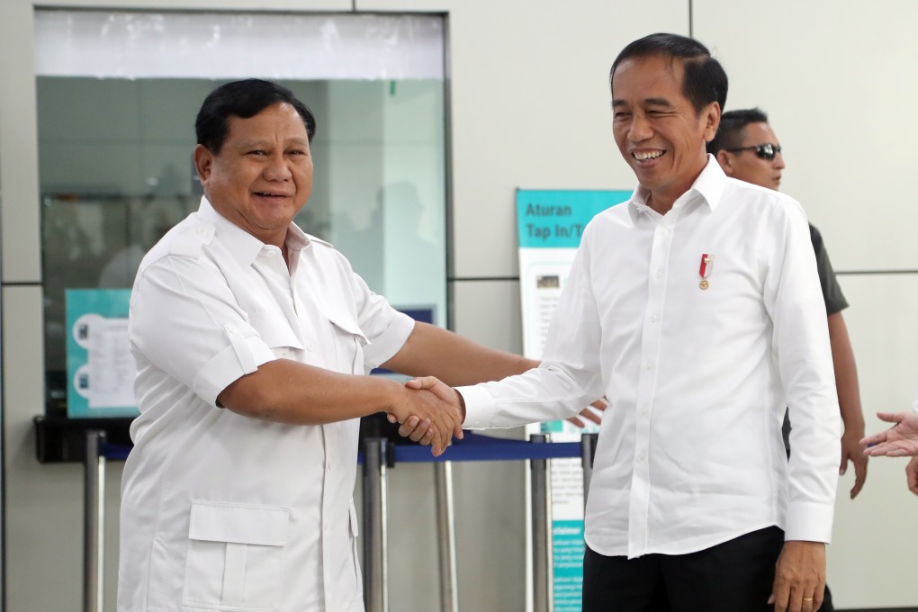Joko Widodo, right, with his rival Prabowo Subianto on the presidential campaign trail in July 2019. Widodo later appointed Prabowo as defence minister after Prabowo’s party joined Widodo’s coalition government. Photo: EPA-EFE