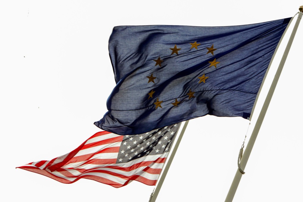 US and EU flags fly at the entrance of a golf course in Halmstad, Sweden in September 2007. Photo: AFP