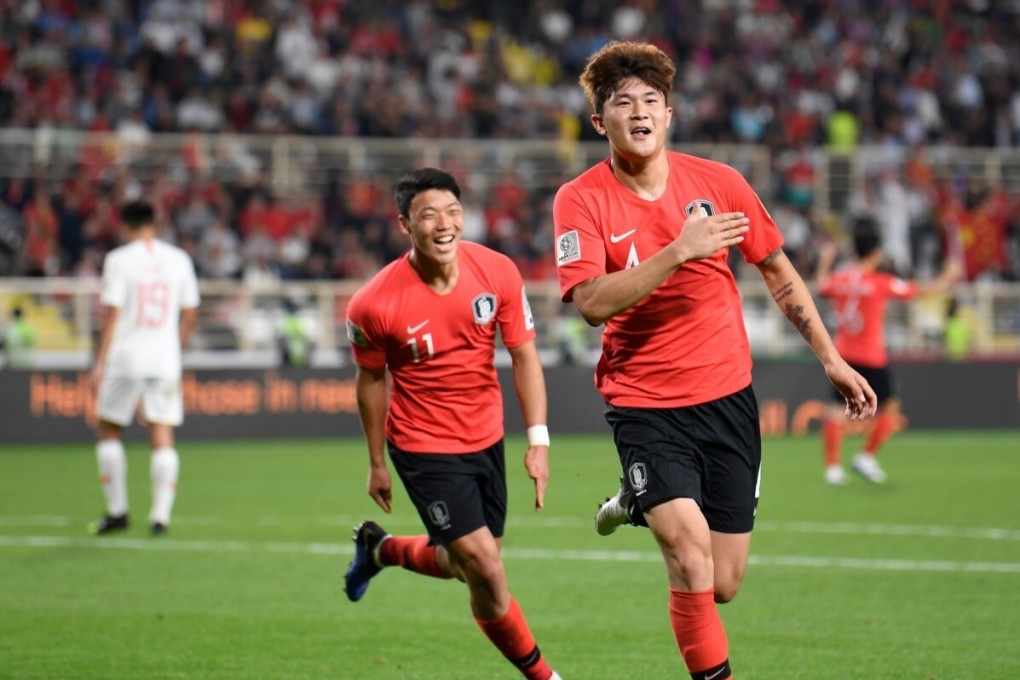 Beijing Guoan’s South Korea defender Kim Min-jae celebrates after scoring against China at the 2019 AFC Asian Cup in January, 2019. Photo: AFP