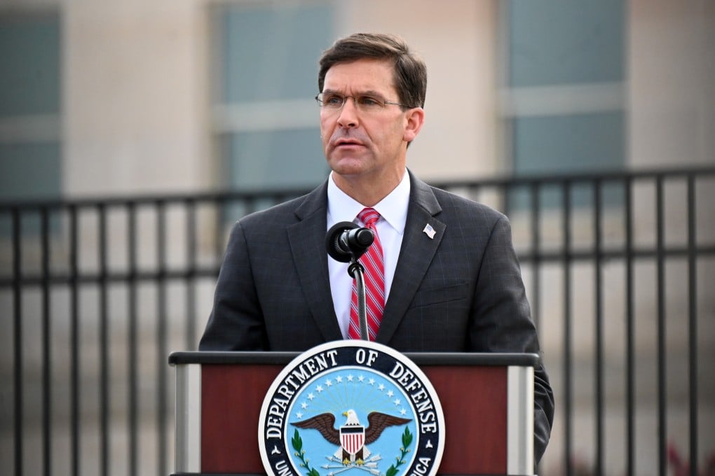 US Defence Secretary Mark Esper speaking at the Pentagon in September. Photo: Reuters
