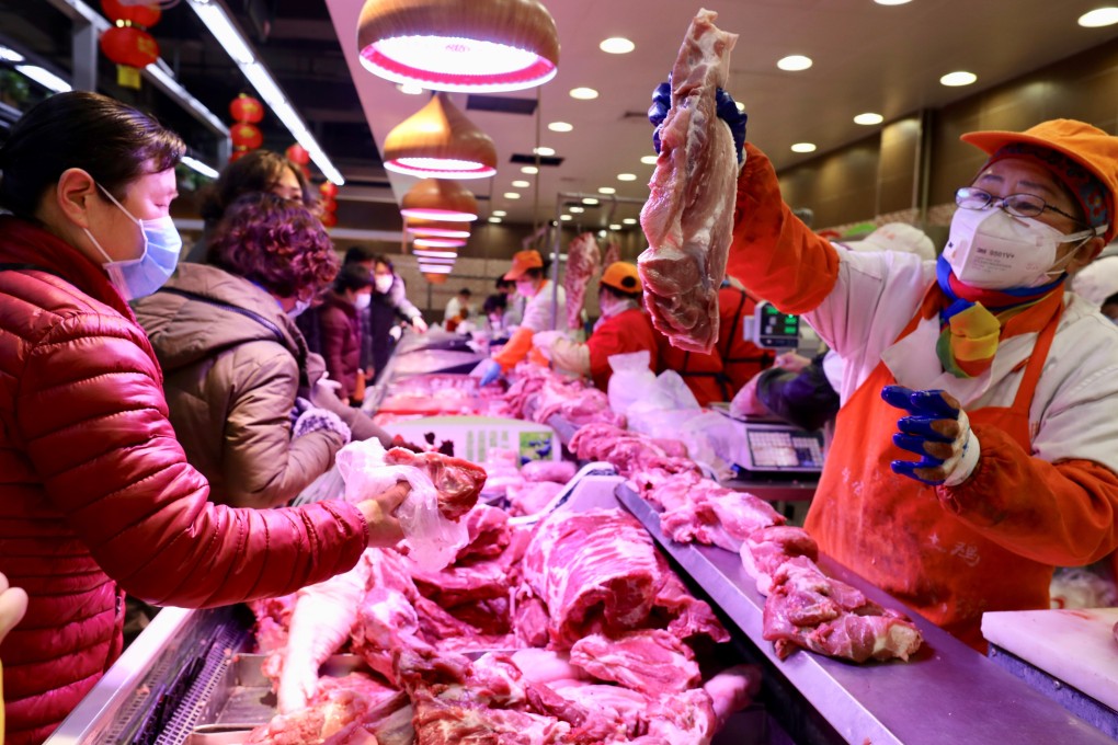 China’s pork prices in October fell 2.8 per cent from a year ago, down significantly from September when pork prices rose 25.5 per cent, the first time the annual rate has turned negative in 19 months. Photo: Reuters