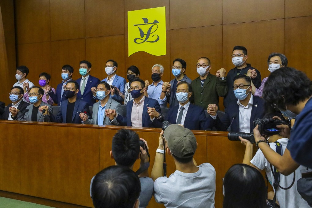 Opposition lawmakers hold their press conference on Monday. Photo: Dickson Lee