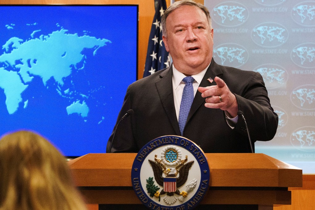 US Secretary of State Mike Pompeo takes questions at a briefing at the State Department in Washington on Tuesday. Photo: Reuters