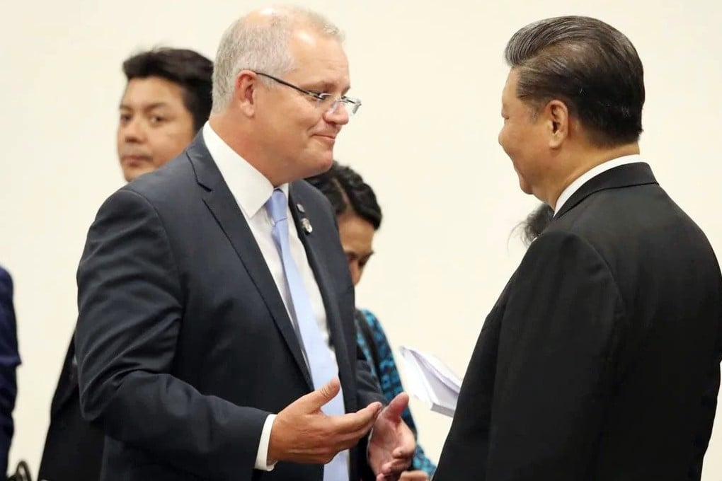 Australian Prime Minister Scott Morrison meet Chinese President Xi Jinping during the Group of 20 meeting in Osaka, Japan, in June 2019. Photo: Adam Taylor