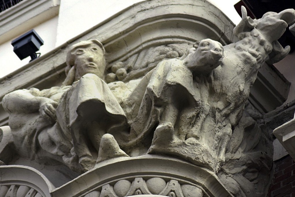 The badly restored sculpture on the exterior of an ornate office building in the city of Palencia, Spain, pictured on Wednesday. Photo: AP