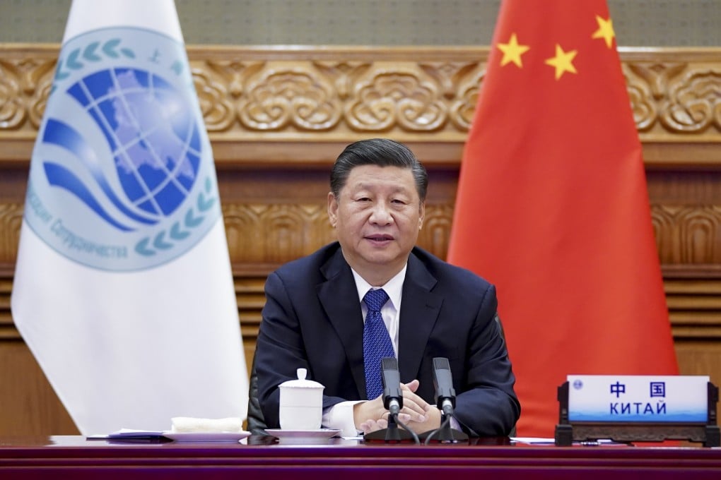 President Xi Jinping addresses the Shanghai Cooperation Organisation summit via video link from Beijing on Tuesday. Photo: Xinhua