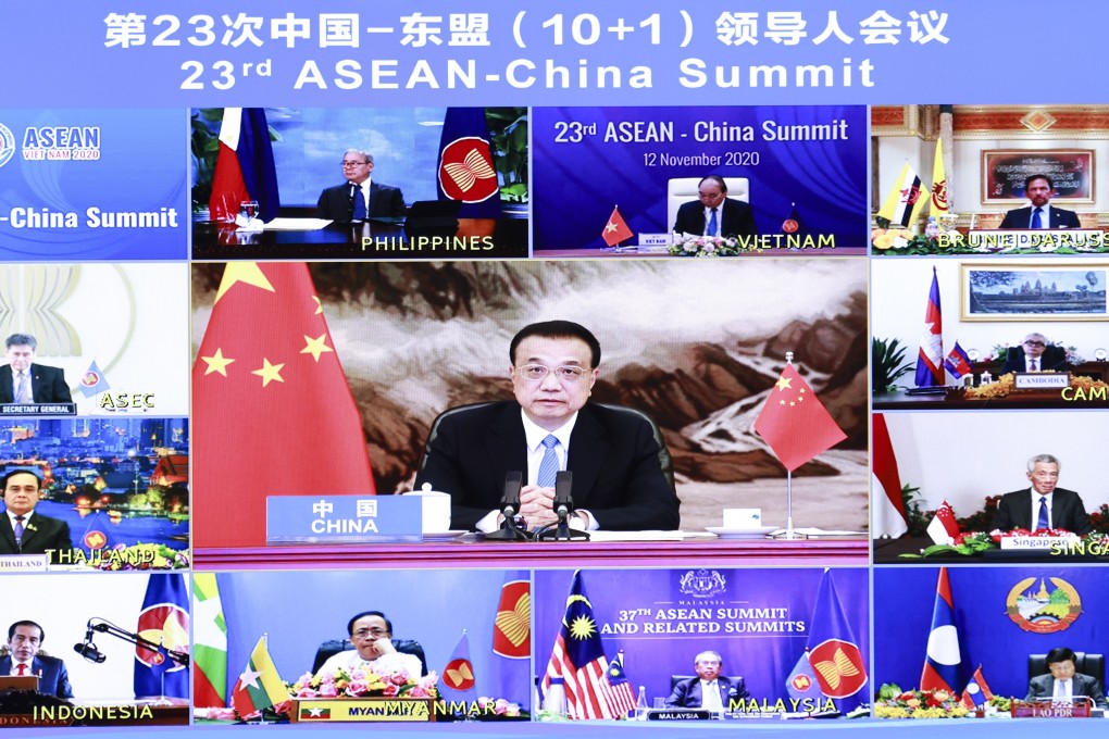 Chinese Premier Li Keqiang attends the China-Asean leaders’ meeting via video link on Thursday. Photo: Xinhua