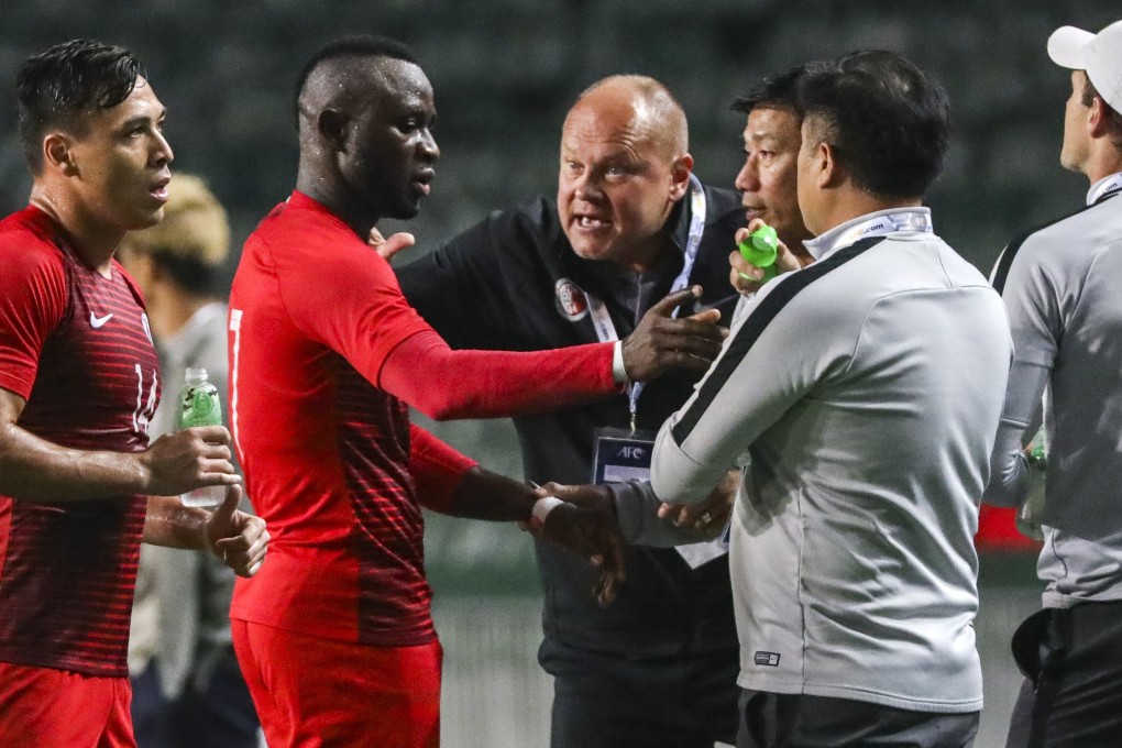 Mixu Paatelainen gives instructions to his players during the World Cup qualifying match against Cambodia at Hong Kong Stadium. Photo: May Tse