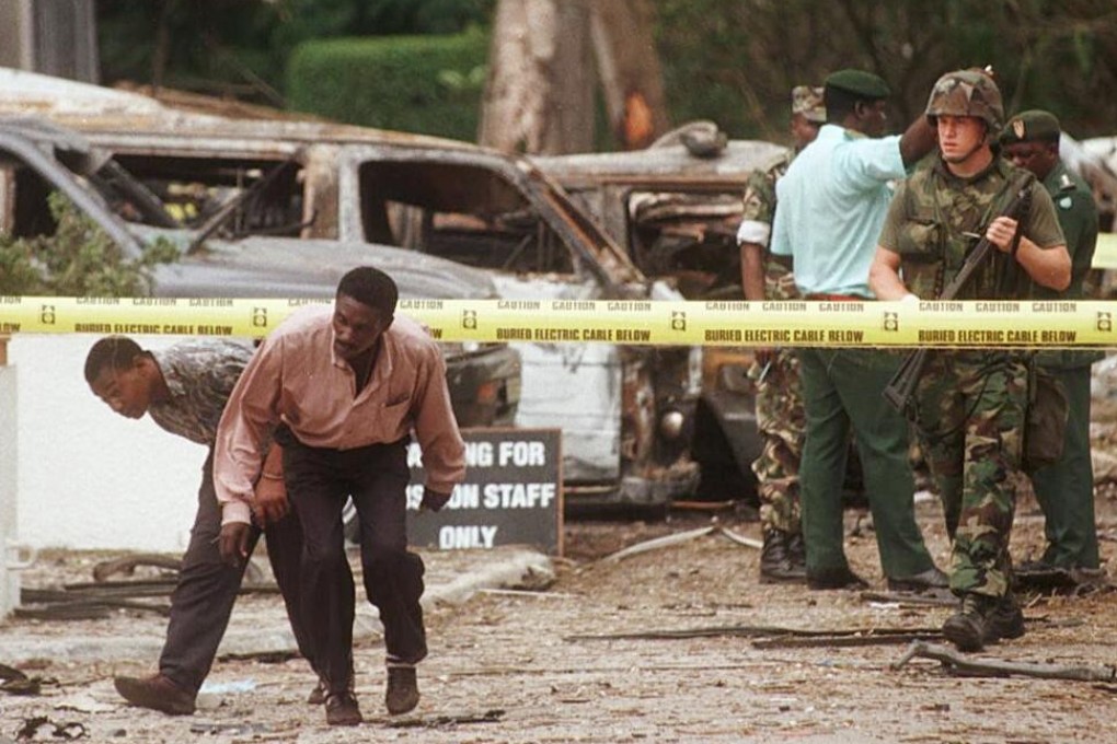 A US soldier standing guard in front of the American embassy in Dar es Salaam, Tanzania, the site of the August 7, 1998 bomb blast. Photo: AFP