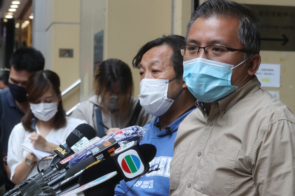 Ronson Chan (right), vice-chairman of the Hong Kong Journalists Association, speaks at a briefing on a planned rally. Photo: Edmond So