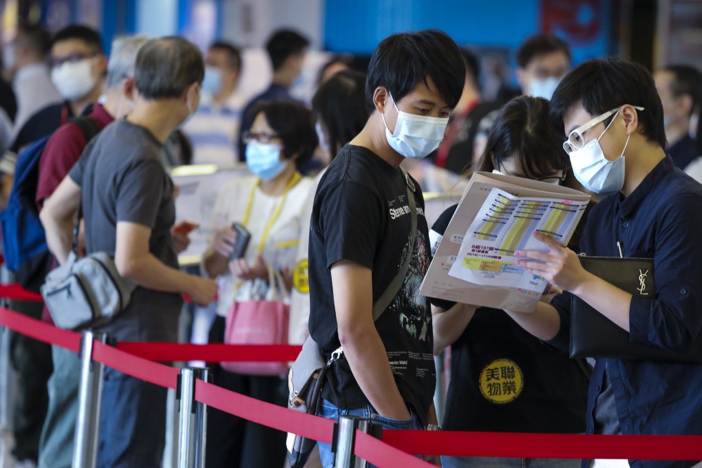 Potential homebuyers line up at the sales office of The Pavilia Farm in Tsuen Wan during the second day of the sale on October 26. Photo: K.Y. Cheng