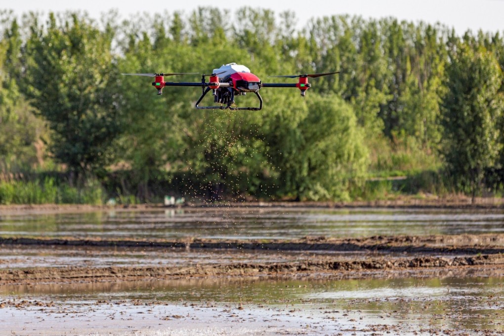 An XAG drone plants rice seeds. Photo: Handout