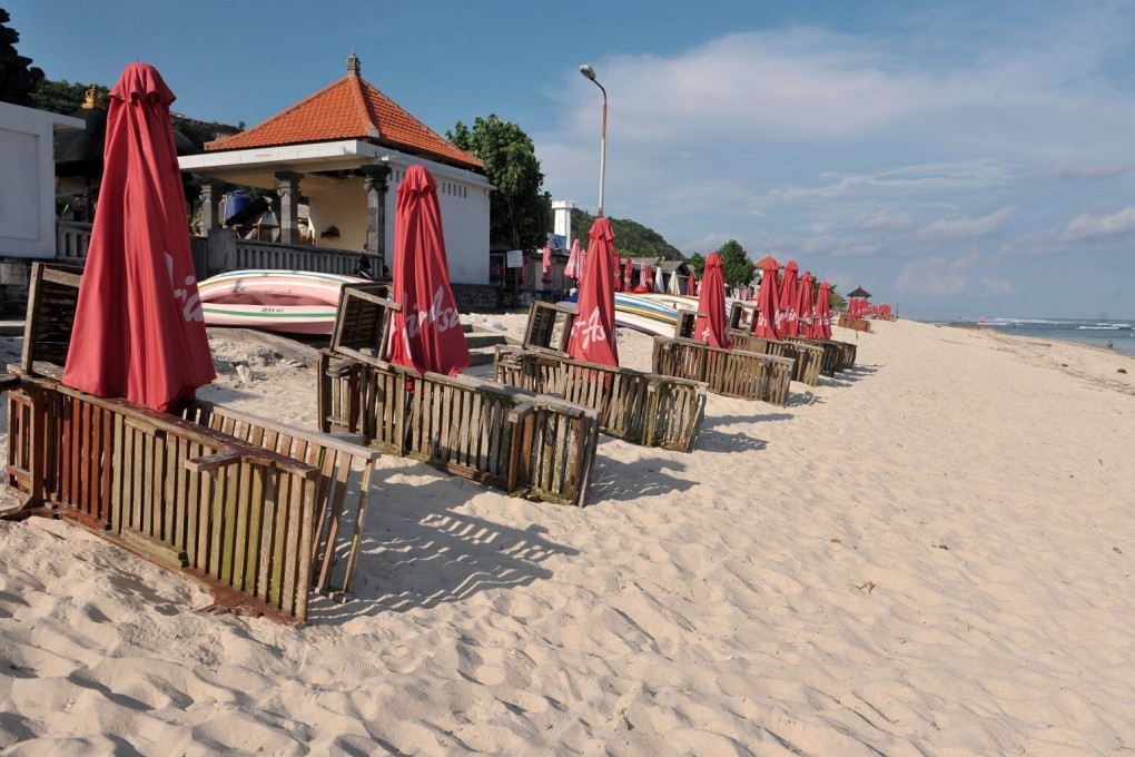 An empty beach in Bali. The island saw a surge in domestic holidaymakers during a long weekend at the end of October, which lifted occupancy at luxury hotels to 30 per cent that week. Photo: Reuters