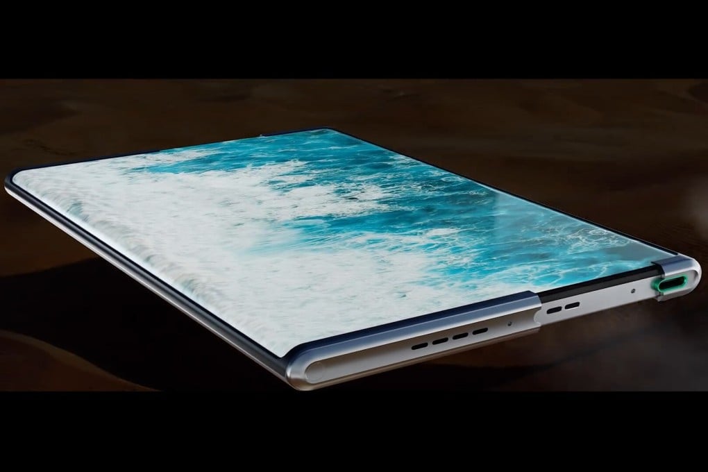 The new concept smartphone Oppo X 2021 uses a flexible display that rolls out, giving users a wider display when needed. Picture: Screenshot from YouTube/Oppo
