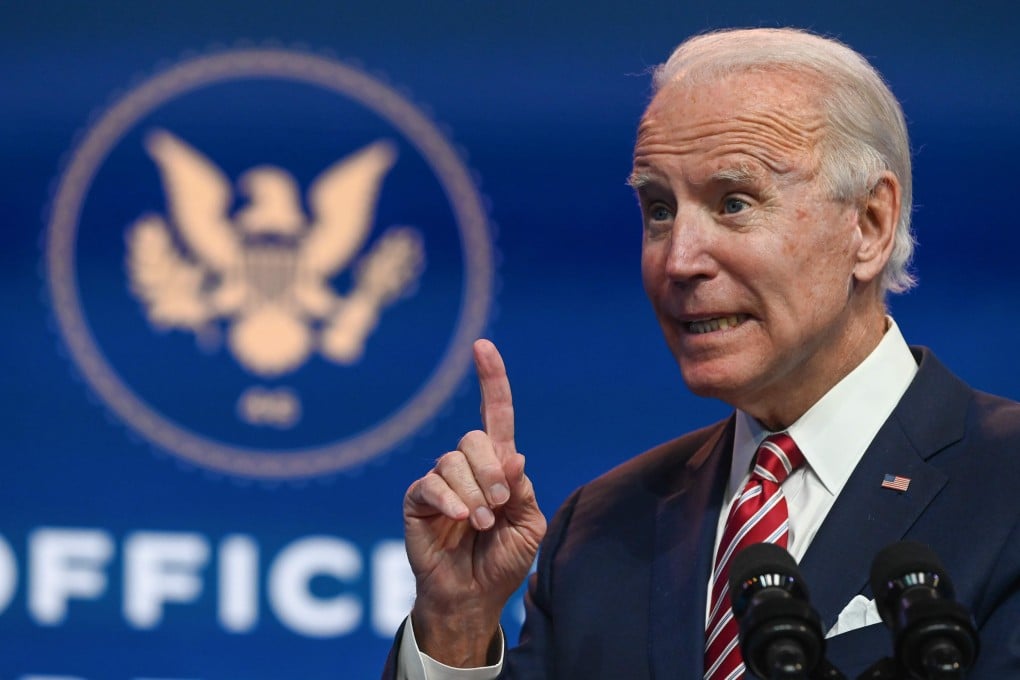 US President-elect Joe Biden answers questions from the press in Wilmington, Delaware, on Monday. Photo: AFP