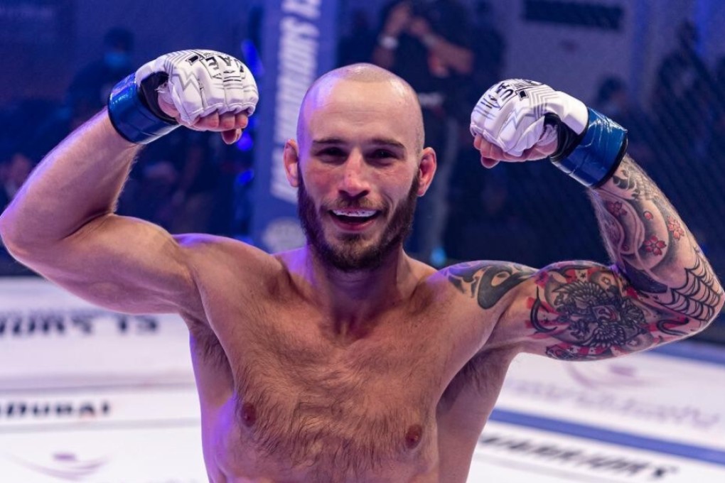 Sasha Palatnikov celebrates his win at UAE Warriors 13. Photos: Handout