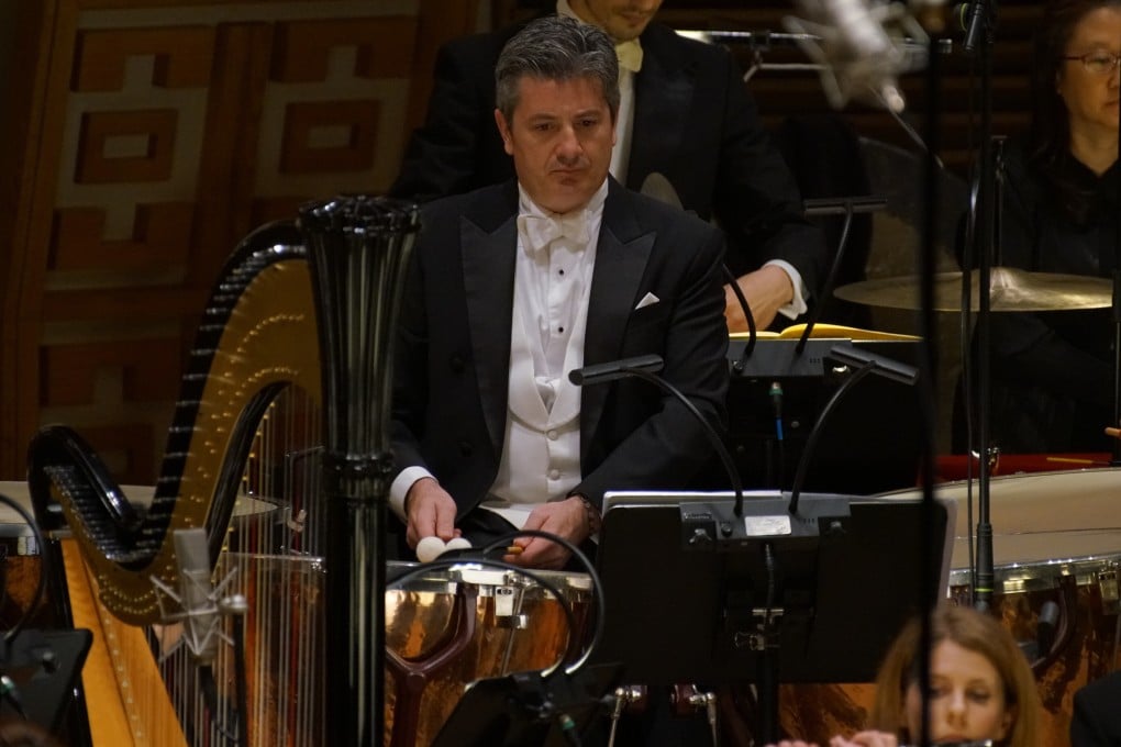 Principal timpani James Boznos during the Hong Kong Philharmonic Orchestra’s performance of Götterdämmerung, the concluding part of Wagner’s Ring cycle in Hong Kong. Boznos has put months of Covid-19 lockdown to good use by composing a piece about social distancing. Photo: Handout