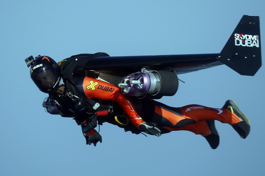 “Jetman” Vince Reffet flies over Dubai, United Arab Emirates in May 2015. Photo: EPA-EFE