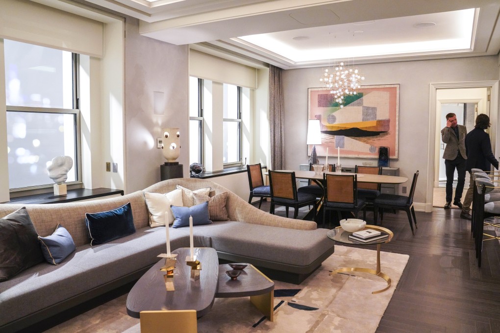 Guests visit a show suite of Waldorf Astoria’s The Towers in New York. The luxury condominium residences are expected to be completed in 2022. Photo: Xinhua