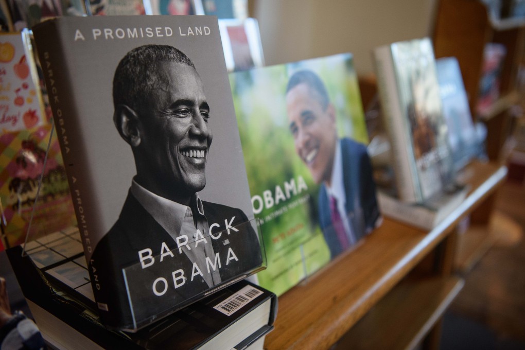 Former US president Barack Obama’s book A Promised Land on sale in a bookstore in Washington. The memoir is a masterful lament about the fragility of hope. Photo: AFP