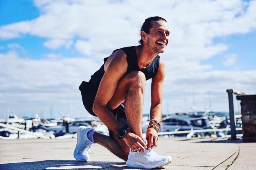Nick Butter in Torquay, the United Kingdom, in 2019, during his record-breaking adventure that saw him run a marathon in every country in the world. Photo: Courtesy of Nick Butter