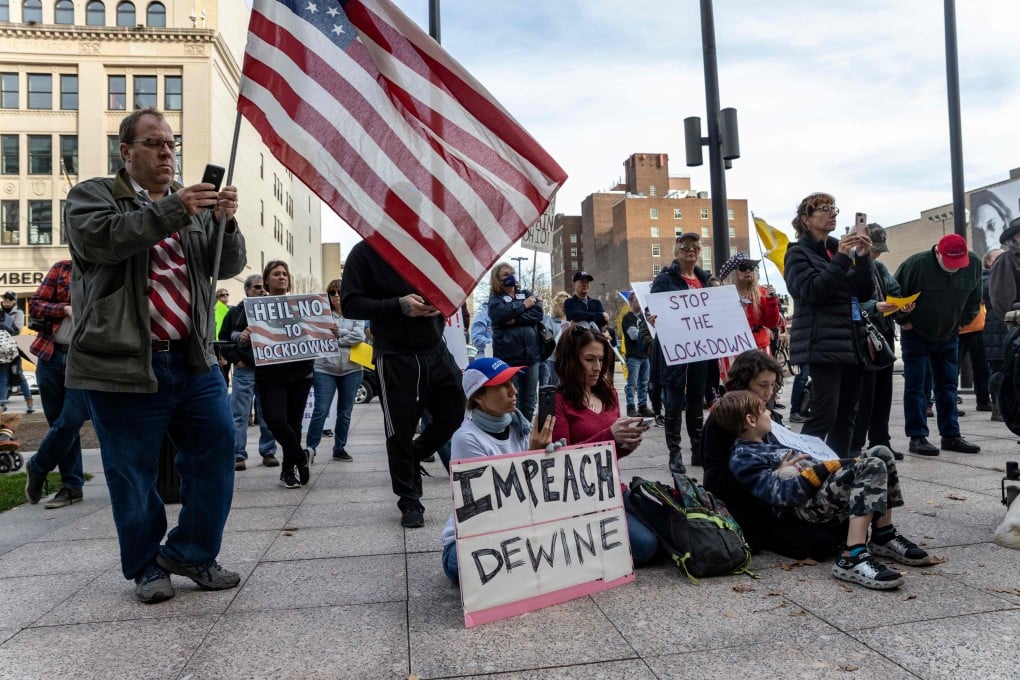 People protest against Covid-19 restrictions in Columbus, Ohio. Photo: AFP
