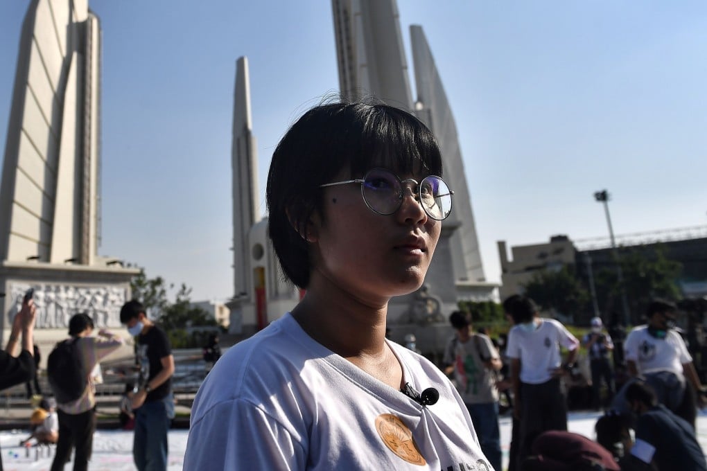 Teenage protester Benjamaporn Nivas pictured near the Democracy Monument in Bangkok. Photo: AFP