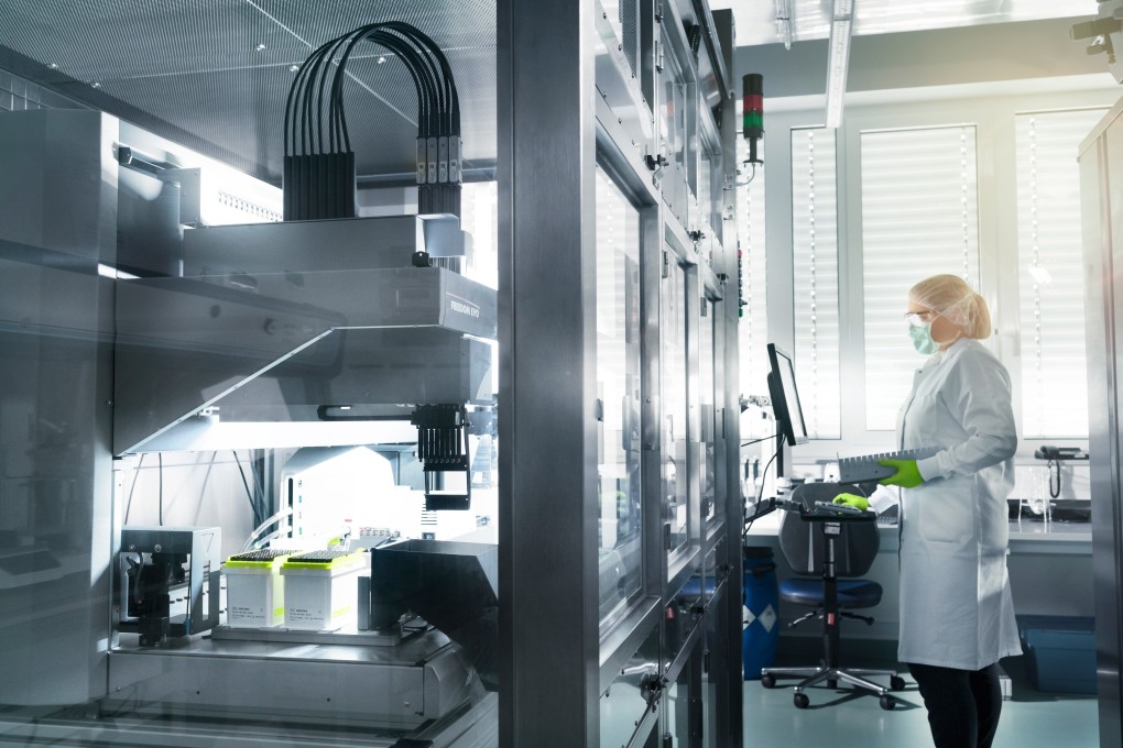 A technician with pharmaceutical company BioNTec at a laboratory in Mainz, Germany. News that Pfizer and BioNTech have developed an effective Covid-19 vaccine has heartened markets and started a shift in stocks towards sectors that have struggled during the pandemic. Photo: EPA-EFE
