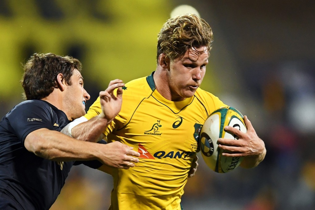 Michael Hooper is tackled by Nicolas Sanchez of Argentina. The pair clash on Saturday for the Tri-Nations top of the table spot. Photo: EPA