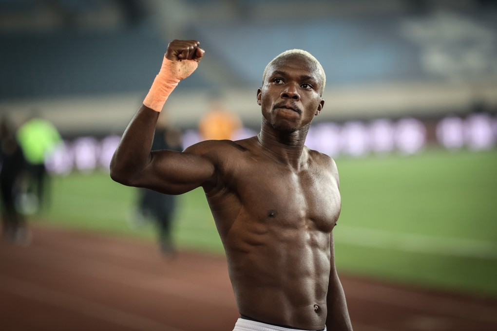Jean Evrard Kouassi of Wuhan Zall celebrates a goal against Shijiazhuang Ever Bright in the Chinese Super League relegation play-off. Photo: Xinhua