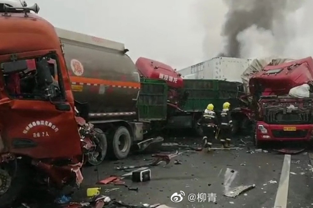 Firefighters had reportedly put out a fire at the scene of Tuesday’s crash. Photo: Weibo
