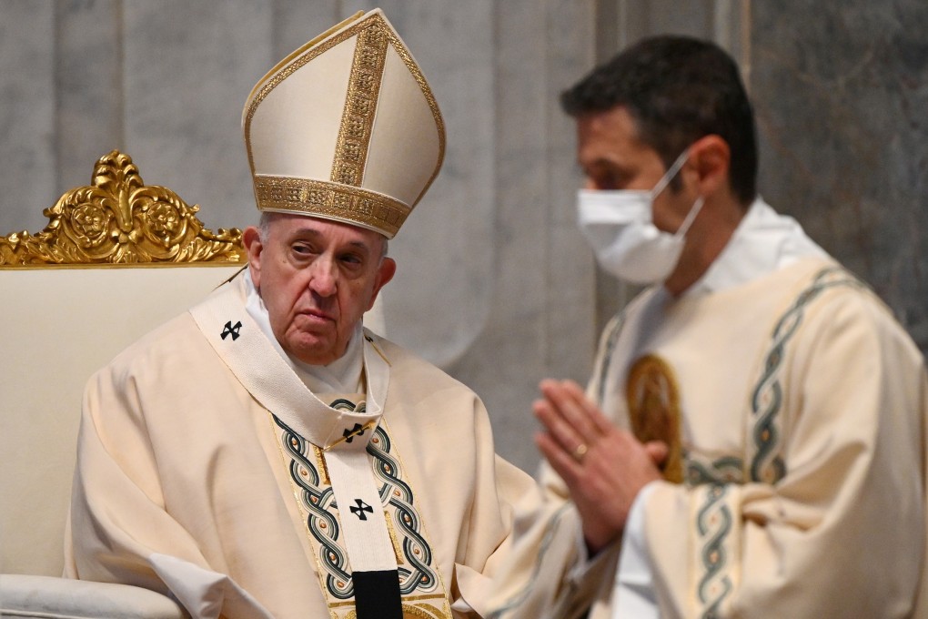 Pope Francis looks on as he celebrates a Mass as part of World Youth Day at St. Peter’s Basilica on Sunday. Photo: Reuters