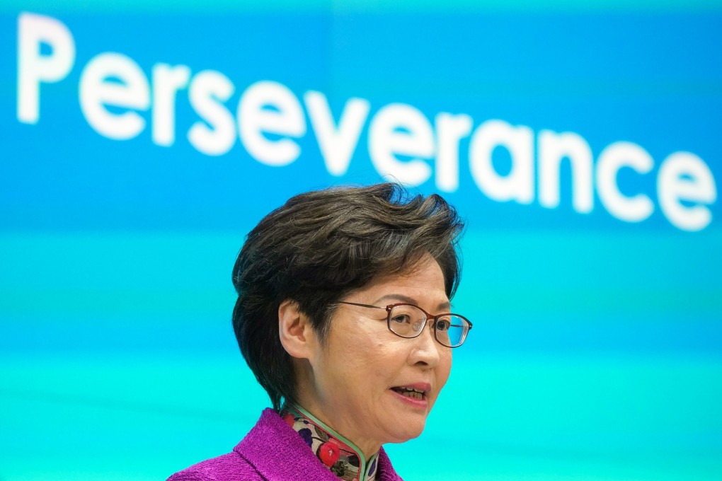 Chief Executive Carrie Lam Cheng Yuet-ngor attends a press conference on the policy address at the Central Government Office in Tamar on Wednesday. Photo: Felix Wong