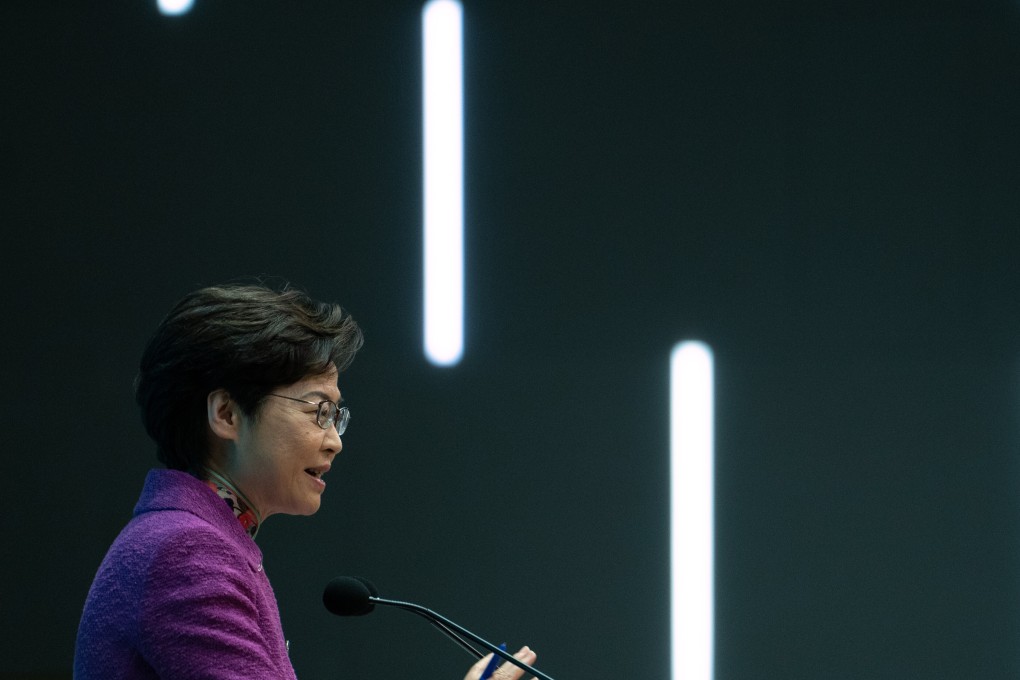 Hong Kong leader Carrie Lam speaks to the media following her annual policy address on Wednesday. Photo: Bloomberg