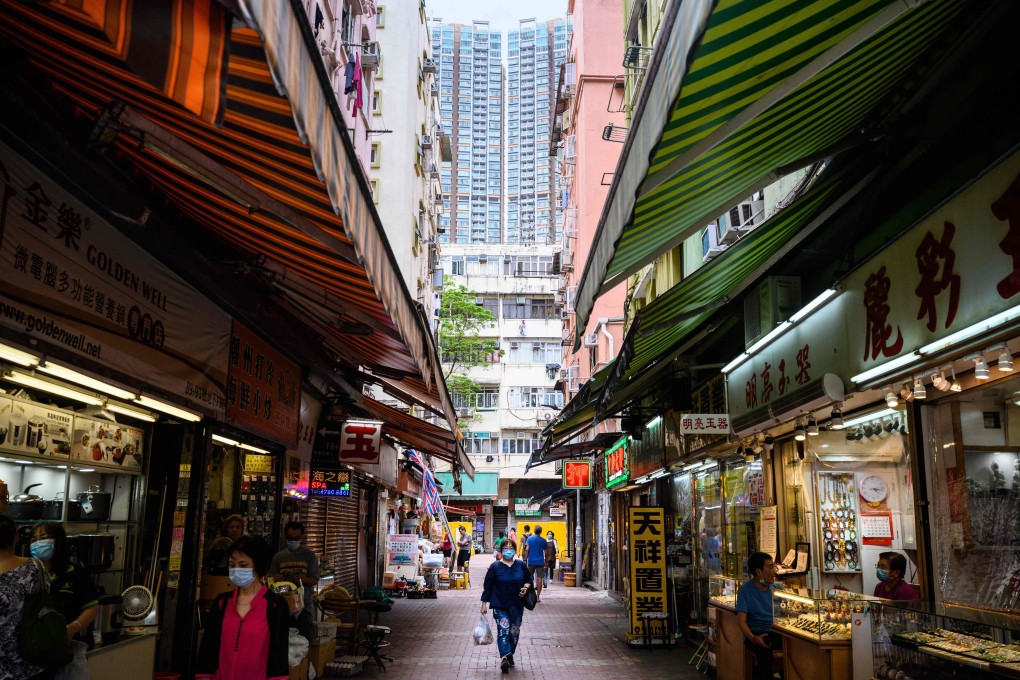 New and old residential buildings, many of the latter housing cramped cubicle and sub-divided flats, in the New Territories of Hong Kong. Photo: AFP