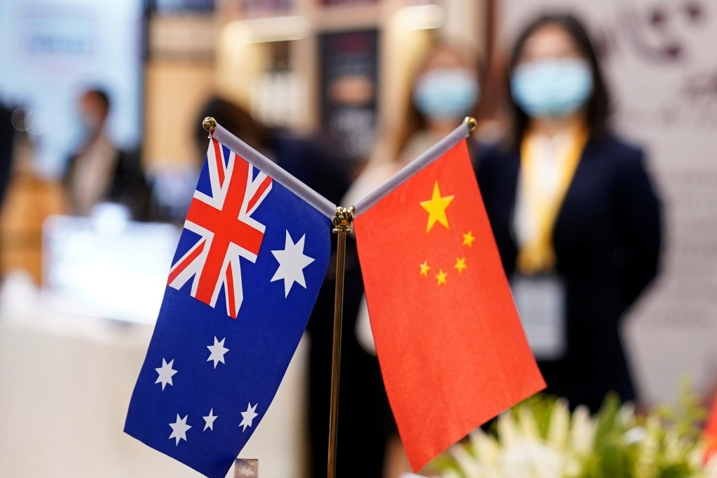 Australian and Chinese flags are seen at the third China International Import Expo, in Shanghai on November 6. Photo: Reuters