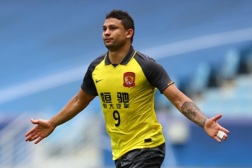 Guangzhou Evergrande's Elkeson celebrates after scoring their second goal in a win over Vissel Kobe. Photo: Reuters