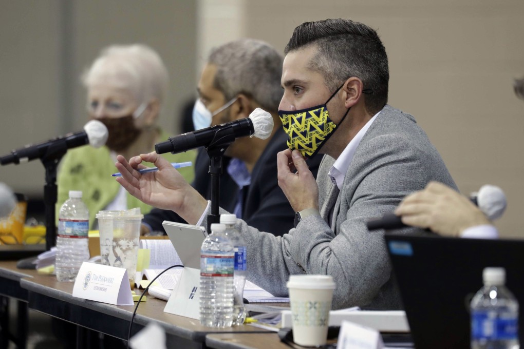 Milwaukee county election officials address concerns with the counting process at the Wisconsin Center on Saturday. Photo: Mike De Sisti / Milwaukee Journal-Sentinel via AP
