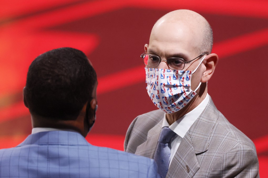 NBA Commissioner Adam Silver wearing a mask before the NBA Finals game two between the Miami Heat and Los Angeles Lakers. Photo: EPA