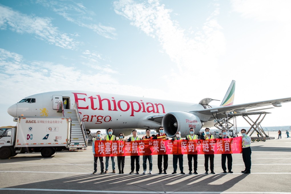 Cainiao and Ethiopian Airlines have launched China's first regular cross-border cold chain air freight, which could soon help transport Covid-19 vaccines between Shenzhen and Ethiopia. Photo: Handout