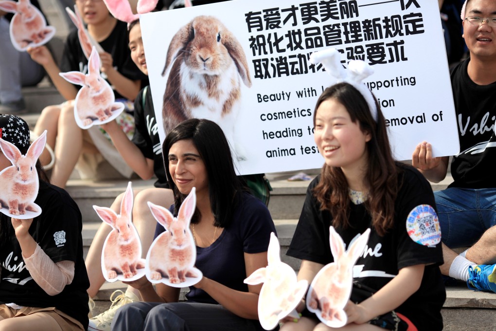 Activists in China demonstrate against the use of animal testing for cosmetic products. Photo: Handout