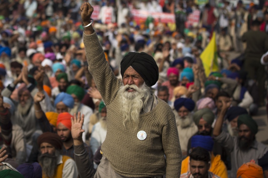 A farmer shouts slogans during a protest in India on Tuesday. Photo: AP