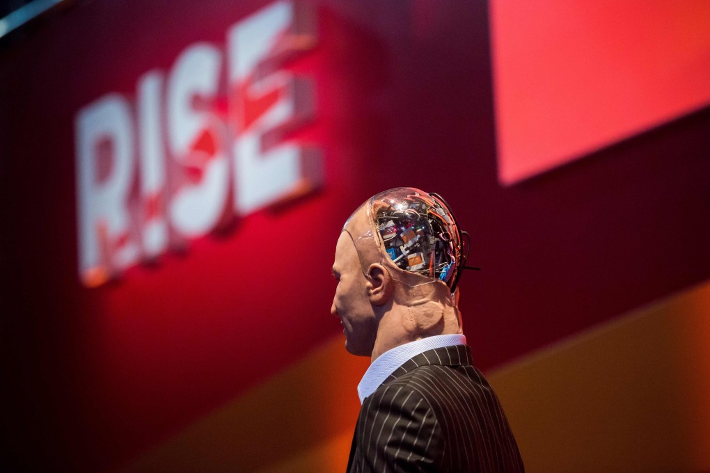 ‘Han the Robot’ waits on stage before a discussion about the future of humanity and artificial intelligence by Hanson Robotics at the RISE Conference in Hong Kong on July 12, 2017. Photo: Agence France-Presse